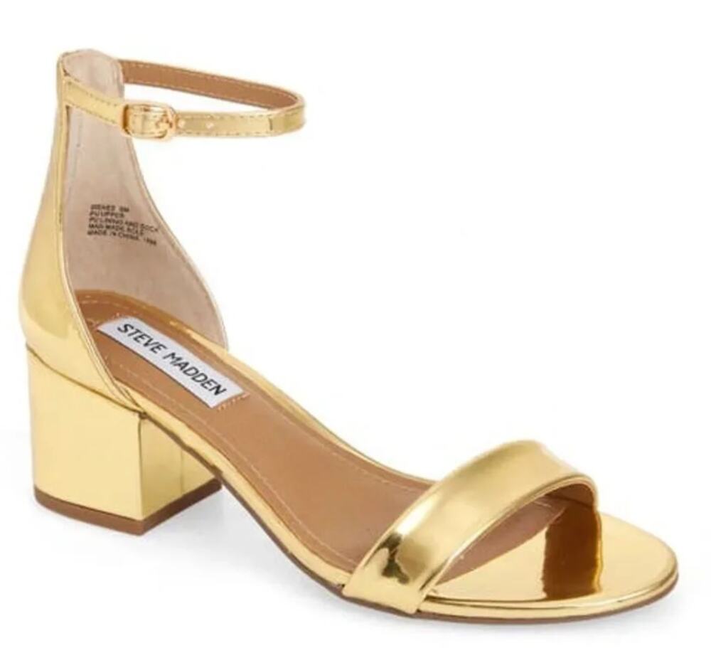 Steve Madden Womens Irenee Heeled Sandals Size 7.5 M Gold Foil NWOB